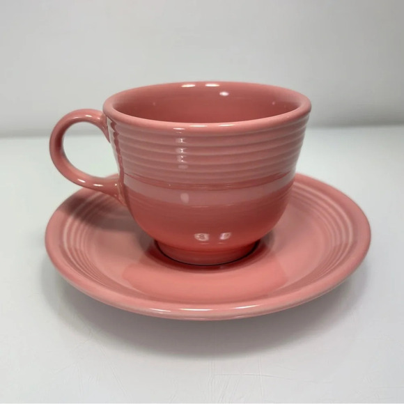 Fiesta Homer Laughlin Vintage Pink Rose Teacup Coffe Mug Saucer Set USA Made - Picture 2 of 7